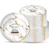 PARTY BARGAINS 7.5″ & 10″ Gold Stroke Collection Disposable Lunch & Dinner Plates Combo, 64 Pack, White Plastic Table Setting Plates, Excellent Dinnerware for Banquet, Formal Events