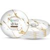 PARTY BARGAINS 9″ Gold Stroke Collection Disposable Lunch Plates, 10 Pack, White Plastic Table Setting Plates, Excellent Dinnerware for Banquet, Formal Events