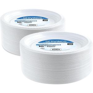 Blue Sky 10 Inch White Plastic Plates – [200 Count] Disposable Plastic Plates, Microwave Safe, Perfect for Birthday Parties, Weddings, Banquets, Picnics, and Everyday Use