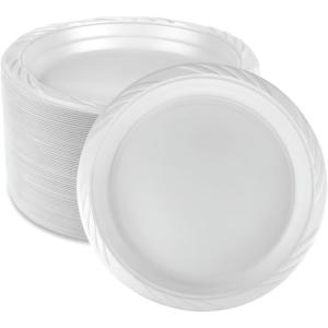 Blue Sky 100 Count Disposable Plastic Plates, 9-Inch, White