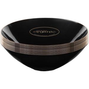 PARTY BARGAINS 16oz Disposable Organic Collection Round Bowls, 10 Pack, Black with Gold Rim, Elegant Plastic Dish Bowl Containers for Storing,