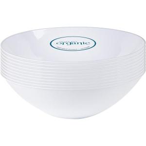 PARTY BARGAINS 16oz Disposable Organic Collection Round Bowls, 20 Pack, White with Silver Rim, Elegant Plastic Dish Bowl Containers for Storing, Serving Snack, Dessert, Appetizer