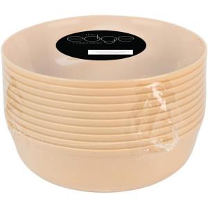 PARTY BARGAINS 16oz Edge Collection Disposable Bowls, 10 Pack, Pink, Round Plastic Bowls for Mixing, Serving, and Storing Foods, Salads, Desserts(Beige)