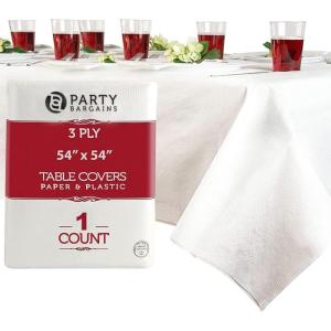 PARTY BARGAINS 5 Disposable Table Covers – 54″ X 54″ White Table Cover, 3 Ply Paper & Plastic Tablecloth(A White)