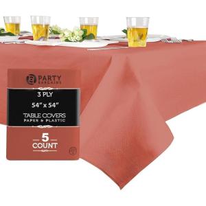 PARTY BARGAINS 5 Disposable Table Covers – 54″ X 54″ White Table Cover, 3 Ply Paper & Plastic Tablecloth(Burgundy)