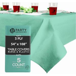PARTY BARGAINS 5 Disposable Table Covers – 54″ X 54″ White Table Cover, 3 Ply Paper & Plastic Tablecloth(Mint)