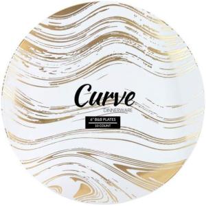 PARTY BARGAINS 6″ Curve Collection Disposable Dinner Plates – 20 Pack, Heavy Duty White Gold Curve Elegant Tableware Dish Plates for Banquets, Catering, and Formal Events