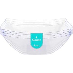 PARTY BARGAINS 64 oz Clear Square Plastic Bowls, 5-Pack – Extra-Large Disposable Heavy-Duty Party Serving Bowls for Snacks & Salads(Clear)