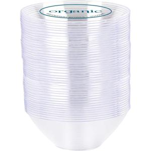 PARTY BARGAINS 6oz Disposable Organic Collection Round Bowls, 100 Pack, Clear, Premium-quality & Elegant Plastic Dish Bowl Containers, Dishware for Storing, Serving
