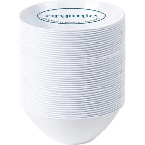 PARTY BARGAINS 6oz Disposable Organic Collection Round Bowls, 100 Pack, White, Premium-quality & Elegant Plastic Dish Bowl Containers, Dishware for Storing, Serving