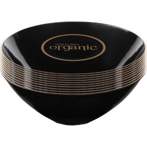 PARTY BARGAINS 6oz Disposable Organic Collection Round Bowls, 20 Pack, Black with Gold Rim, Elegant Plastic Dish Bowl Containers for Storing