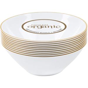 PARTY BARGAINS 6oz Disposable Organic Collection Round Bowls, 20 Pack, White with Gold Rim, Premium-quality & Elegant Plastic Dish Bowl Containers, Dishware for Storing, Serving