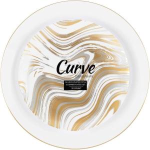 PARTY BARGAINS 7.5″ & 10″ Curve Collection Disposable Dinner Plates Combo – 64 Pack, Heavy Duty Silver Gold Curve Elegant Tableware Dish Plates for Banquets, Catering, and Formal Events