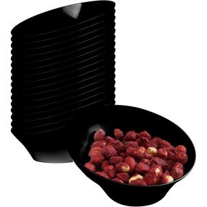 PARTY BARGAINS Clear Plastic Angled Bowls, 10 oz Small, 16 Pack, Heavy-Duty Disposable Party Serving Bowls for Appetizers & Desserts(Black)