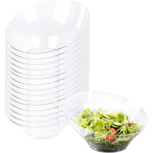 PARTY BARGAINS Clear Plastic Angled Bowls, 10 oz Small, 16 Pack, Heavy-Duty Disposable Party Serving Bowls for Appetizers & Desserts(Clear)