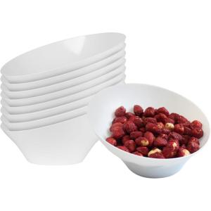PARTY BARGAINS Clear Plastic Angled Bowls, 10 oz Small, 16 Pack, Heavy-Duty Disposable Party Serving Bowls for Appetizers & Desserts(White)