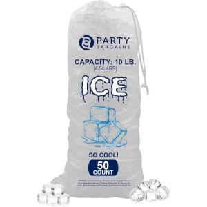 Party Bargains 10 lb Plastic Drawstring Ice Bags 1000 Count 20″ x 12″ Durable Heavy Duty Ice Storage Bags for Parties Catering Coolers Outdoor Events(50)