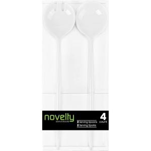 Party Bargains Disposable Novelty Serving Spoon & Spork, 8 Pack, White Plastic Kitchen Serveware Utensils for Buffet, Catering, Wedding, Birthday, Party(White)