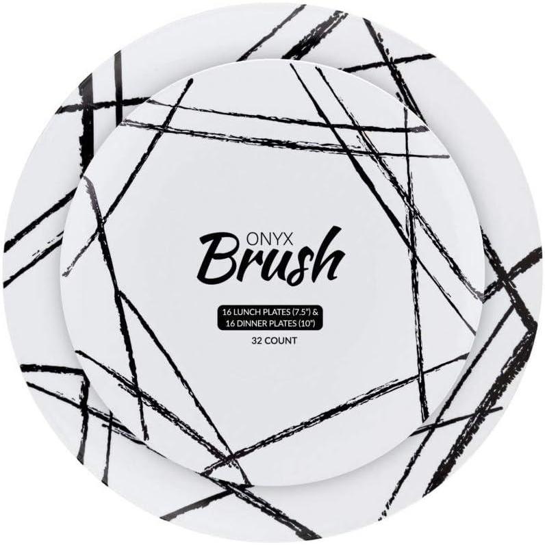 imageBrush Black Combo Plates 75 amp 10 32 Pieces Artistic amp Fun Dinnerware with Soft Brush Strokes Perfect for Formal amp Casual Dining