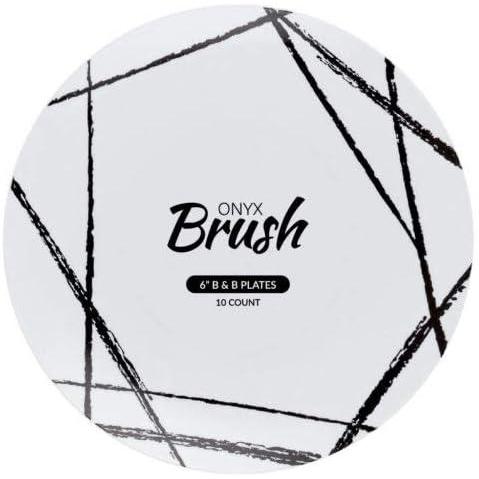 imagePARTY BARGAINS 6 Brush Strokes Collection Bread n Butter Plates 10 Pack White PlateBlack Brush Disposable Plastic Tableware Plates for Birthday Parties Formal Events