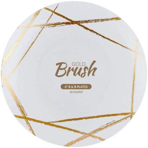 imagePARTY BARGAINS 6 Brush Strokes Collection Bread n Butter Plates 20 Pack White PlateGold Brush Disposable Plastic Tableware Plates for Birthday Parties Banquet Formal Events