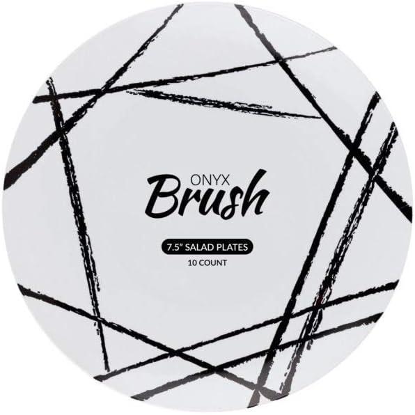 imagePARTY BARGAINS 75 Brush Strokes Collection Salad Plates 10 Pack White PlateBlack Brush Disposable Plastic Tableware Plates for Birthday Parties Banquet Formal Events