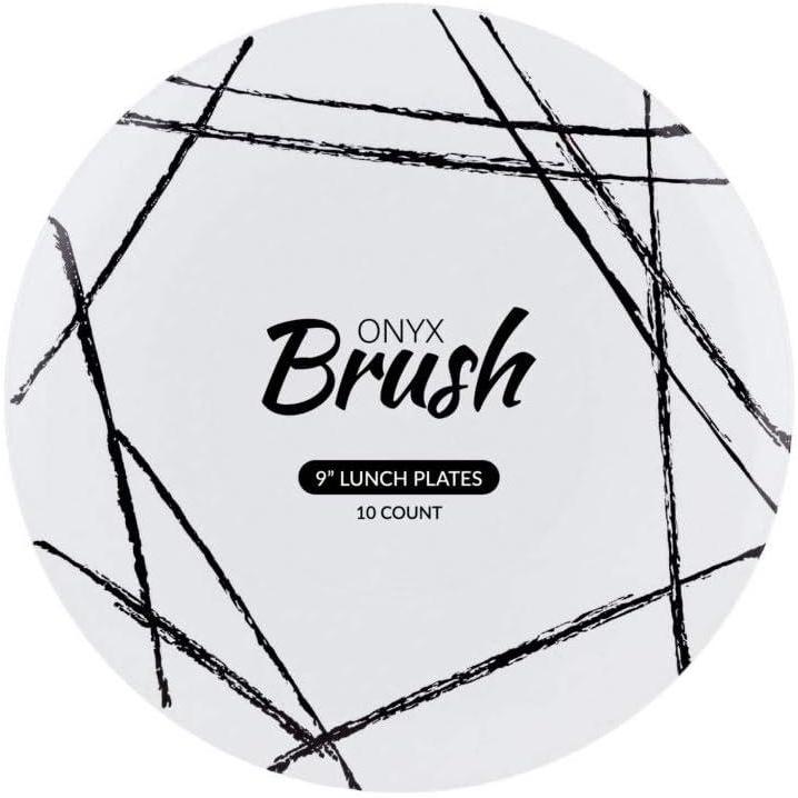 imagePARTY BARGAINS 9 Brush Strokes Collection Lunch Plates 10 Pack White PlateBlack Brush Disposable Plastic Tableware Plates for Birthday Parties Banquet Formal Events