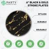 PARTY BARGAINS 6″ Gold Stroke Collection Disposable Bread n Butter Plates, 10 Pack, Black Plastic Table Setting Plates, Excellent Dinnerware for Banquet, Formal Events