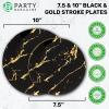 PARTY BARGAINS 7.5″ & 10″ Gold Stroke Collection Disposable Lunch & Dinner Plates Combo, 64 Pack, Black Plastic Table Setting Plates, Excellent Dinnerware for Banquet, Formal Events