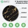 PARTY BARGAINS 9″ Gold Stroke Collection Disposable Lunch Plates, 10 Pack, Black Plastic Table Setting Plates, Excellent Dinnerware for Banquet, Formal Events
