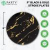 PARTY BARGAINS 9″ Gold Stroke Collection Disposable Lunch Plates, 10 Pack, Black Plastic Table Setting Plates, Excellent Dinnerware for Banquet, Formal Events