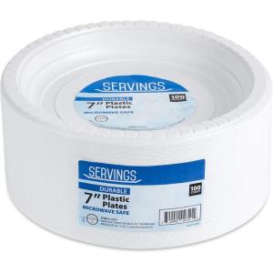Blue Sky 7 Inch White Plastic Plates – [100 Count] Disposable Plastic Plates, Microwave Safe, Perfect for Birthday Parties, Weddings, Banquets, Picnics, and Everyday Use