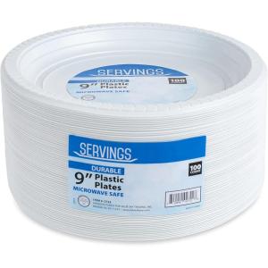 Blue Sky 9 Inch White Plastic Plates – [100 Count] Disposable Plastic Plates, Microwave Safe, Perfect for Birthday Parties, Weddings, Banquets, Picnics, and Everyday Use
