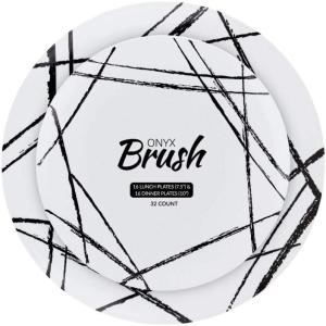 Brush Black Combo Plates, 7.5″ & 10″ – 32 Pieces – Artistic & Fun Dinnerware with Soft Brush Strokes, Perfect for Formal & Casual Dining