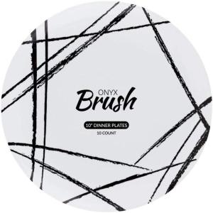 PARTY BARGAINS 10″ Brush Strokes Collection Dinner Plates, 20 Pack, White Plate/Black Brush, Disposable Plastic Tableware Plates for Birthday, Parties, Banquet, Formal Events
