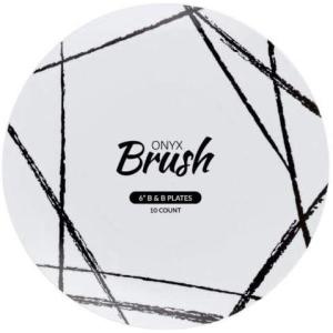 PARTY BARGAINS 6″ Brush Strokes Collection Bread n Butter Plates, 10 Pack, White Plate/Black Brush, Disposable Plastic Tableware Plates for Birthday, Parties, Formal Events