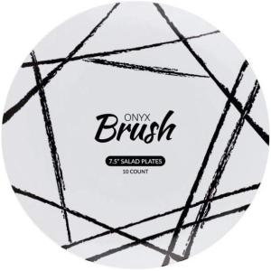 PARTY BARGAINS 7.5″ Brush Strokes Collection Salad Plates, 20 Pack, White Plate/Black Brush, Disposable Plastic Tableware Plates for Birthday, Parties, Banquet, Formal Events