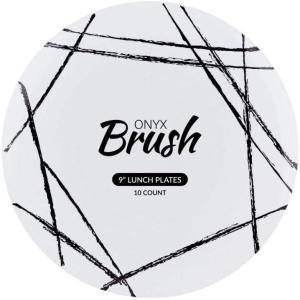 PARTY BARGAINS 9″ Brush Strokes Collection Lunch Plates, 10 Pack, White Plate/Black Brush, Disposable Plastic Tableware Plates for Birthday, Parties, Banquet, Formal Events
