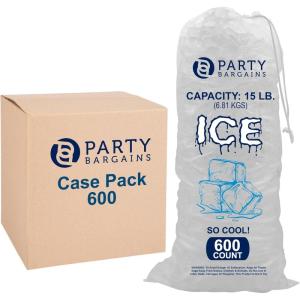 Party Bargains 15 lb Plastic Drawstring Ice Bags 600 Count 24″ x 14″ Durable Heavy Duty Ice Storage Bags for Parties Catering Coolers Outdoor Events(600)