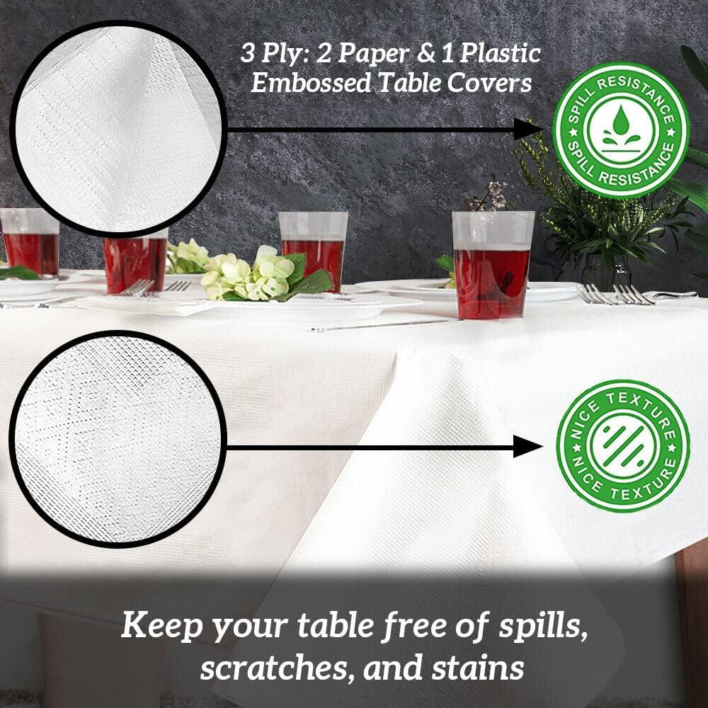 imagePARTY BARGAINS Disposable Table Covers 54 x 108 Inch Purple 3Ply Paper amp Plastic SpillResistant Party Tablecloths 5 PackA White