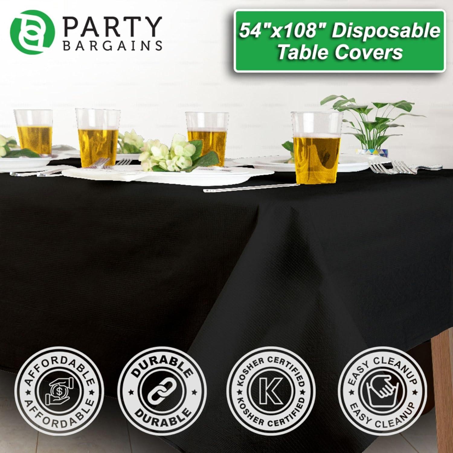 imagePARTY BARGAINS Disposable Table Covers 54 x 108 Inch Purple 3Ply Paper amp Plastic SpillResistant Party Tablecloths 5 PackBlack
