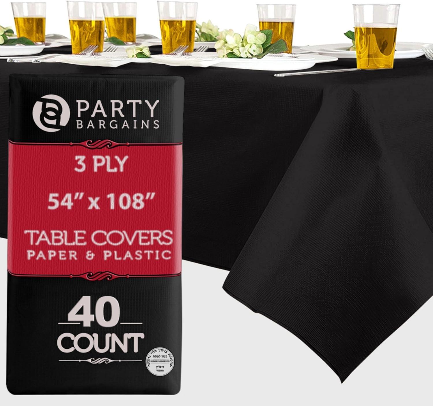 imagePARTY BARGAINS Disposable Table Covers 54 x 108 Inch Purple 3Ply Paper amp Plastic SpillResistant Party Tablecloths 5 PackBlack