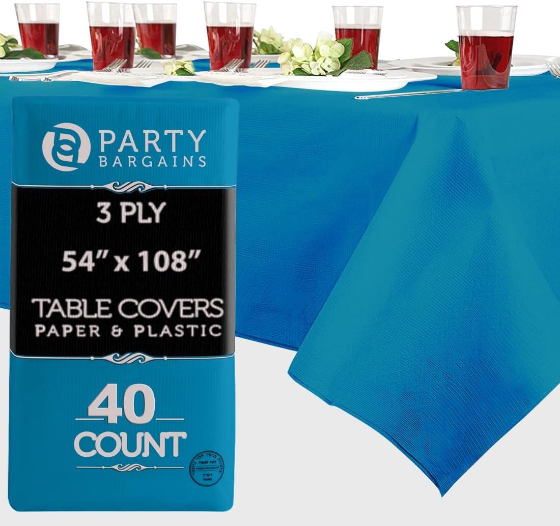 imagePARTY BARGAINS Disposable Table Covers 54 x 108 Inch Purple 3Ply Paper amp Plastic SpillResistant Party Tablecloths 5 PackBlue