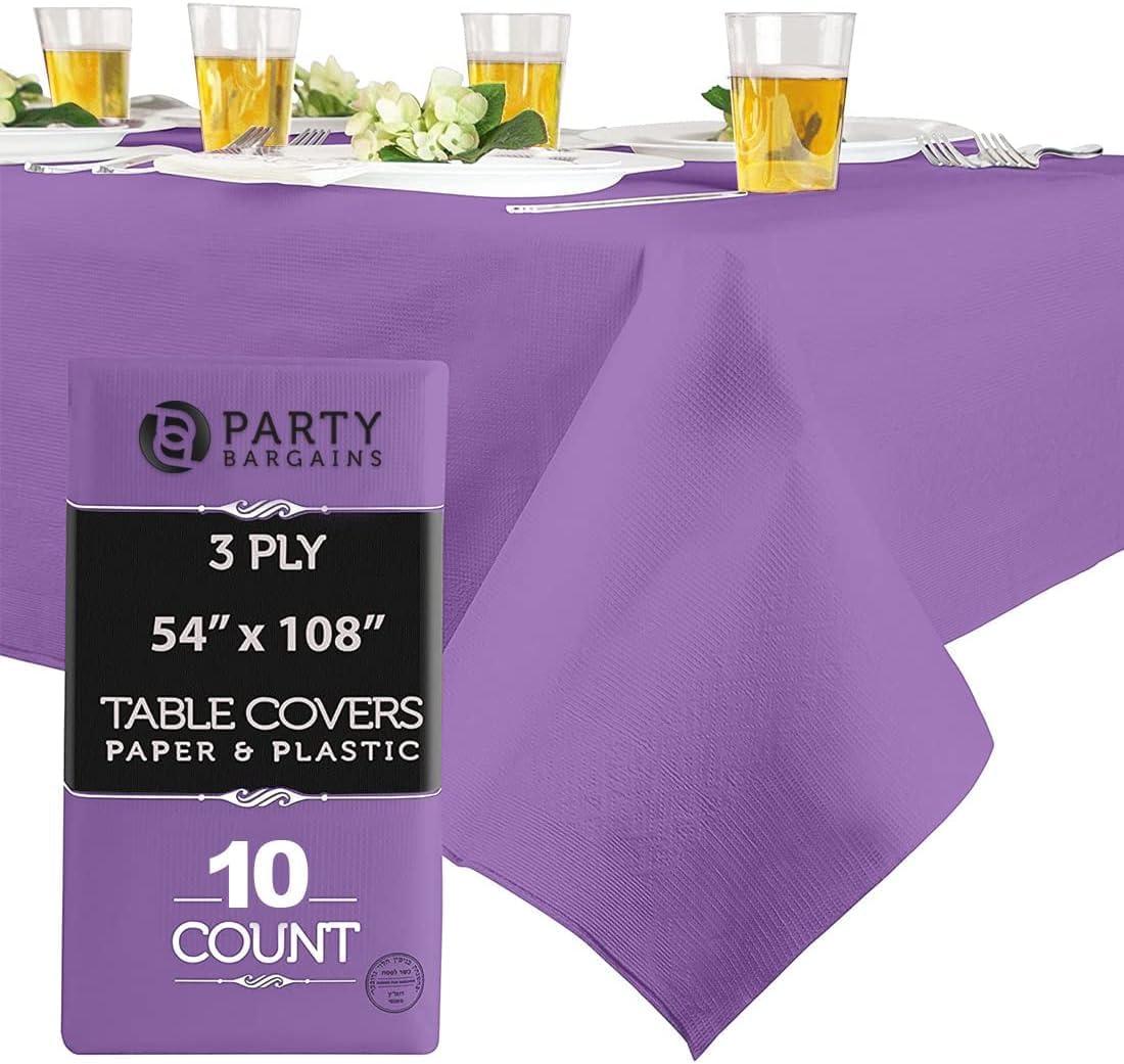 imagePARTY BARGAINS Disposable Table Covers 54 x 108 Inch Purple 3Ply Paper amp Plastic SpillResistant Party Tablecloths 5 PackPurple