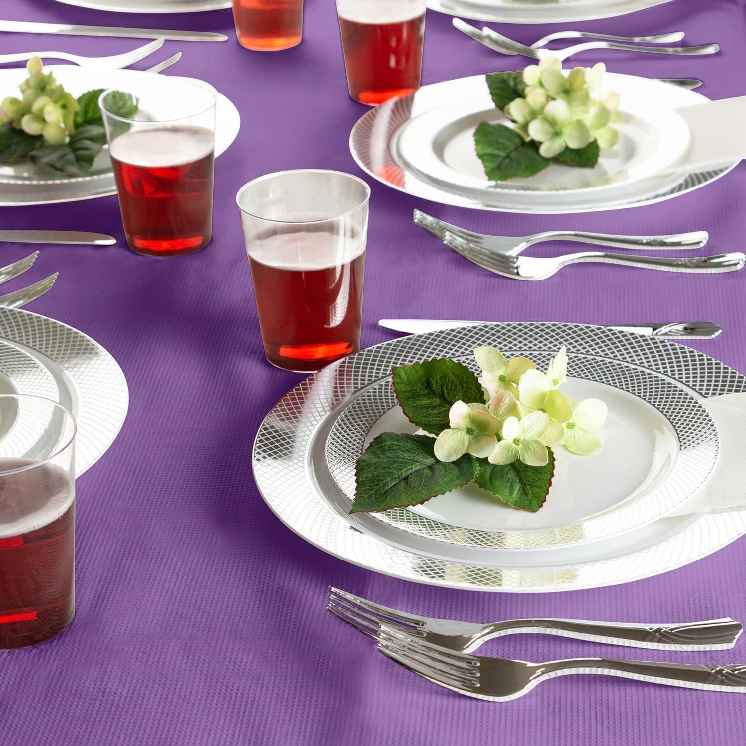 imagePARTY BARGAINS Disposable Table Covers 54 x 108 Inch Purple 3Ply Paper amp Plastic SpillResistant Party Tablecloths 5 PackPurple