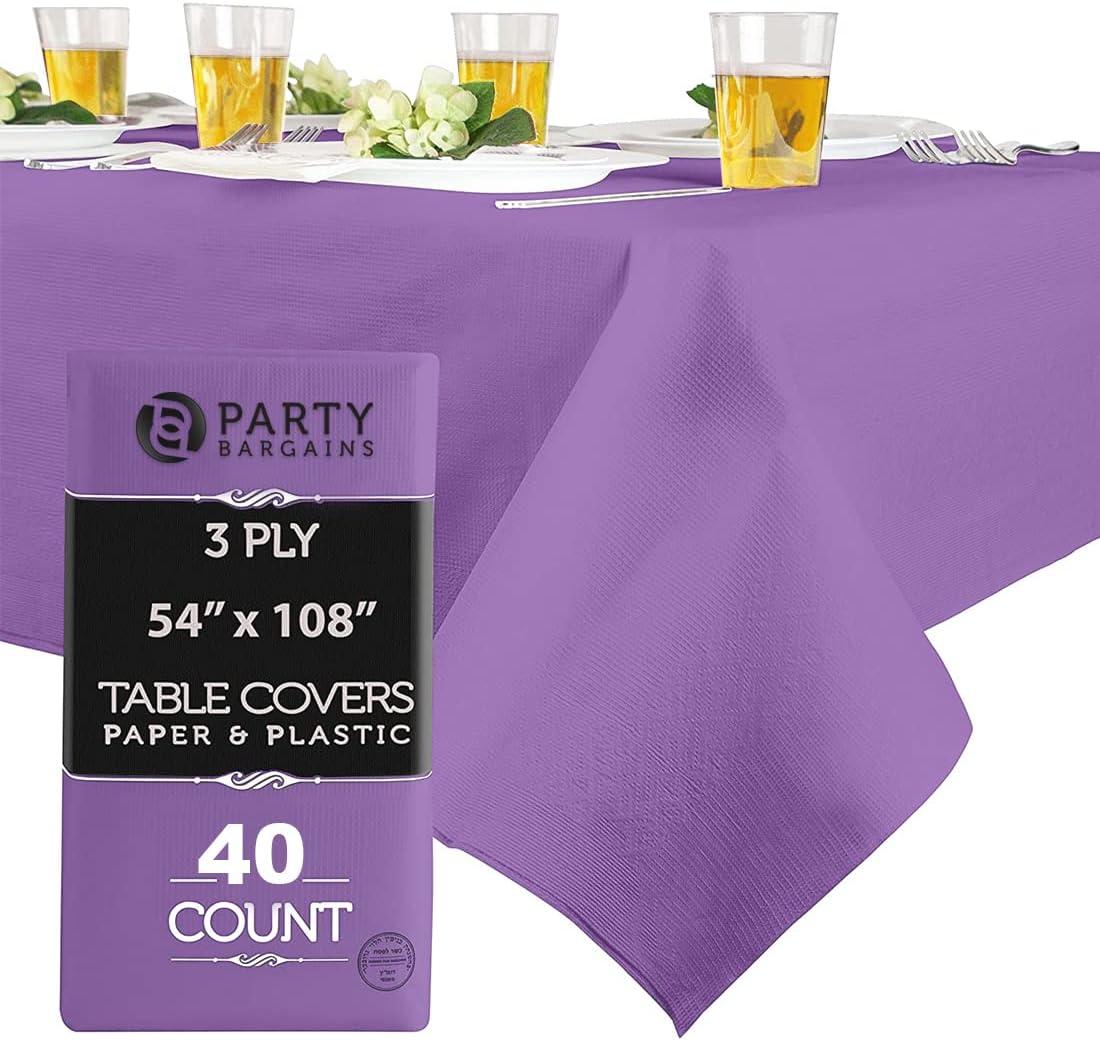 imagePARTY BARGAINS Disposable Table Covers 54 x 108 Inch Purple 3Ply Paper amp Plastic SpillResistant Party Tablecloths 5 PackPurple