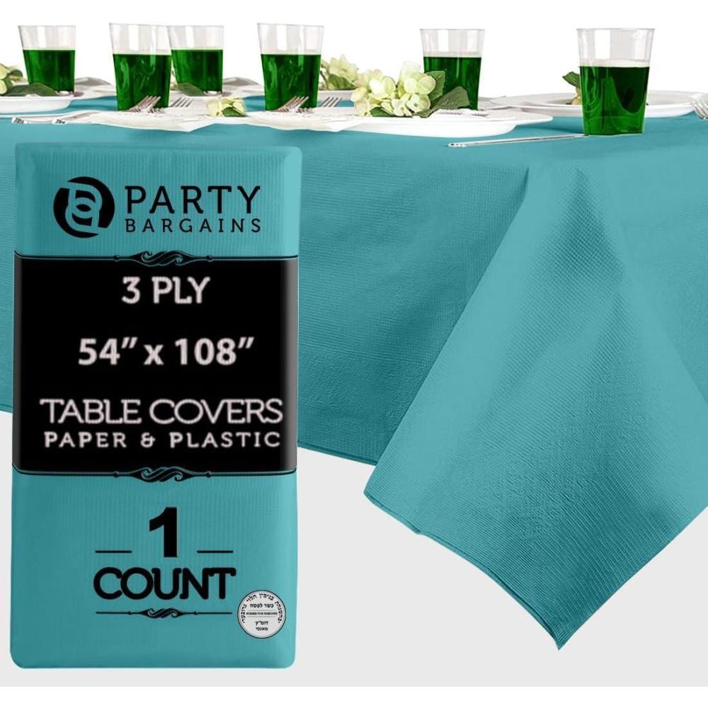 imagePARTY BARGAINS Disposable Table Covers 54 x 108 Inch Purple 3Ply Paper amp Plastic SpillResistant Party Tablecloths 5 PackTurquoise