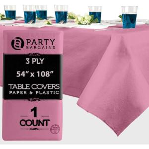 PARTY BARGAINS Disposable Table Covers, 54 x 108 Inch, Purple, 3-Ply Paper & Plastic Spill-Resistant Party Tablecloths, 5 Pack(Pink)