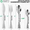 PARTY BARGAINS Hammered Gold Plastic Cutlery Set 40-Piece – Heavy Duty Flatware Utensils Forks Spoons Knives Teaspoons for Parties Events Weddings Catering(Silver)