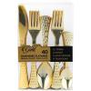 PARTY BARGAINS Hammered Gold Plastic Cutlery Set 40-Piece – Heavy Duty Flatware Utensils Forks Spoons Knives Teaspoons for Parties Events Weddings Catering(Gold)